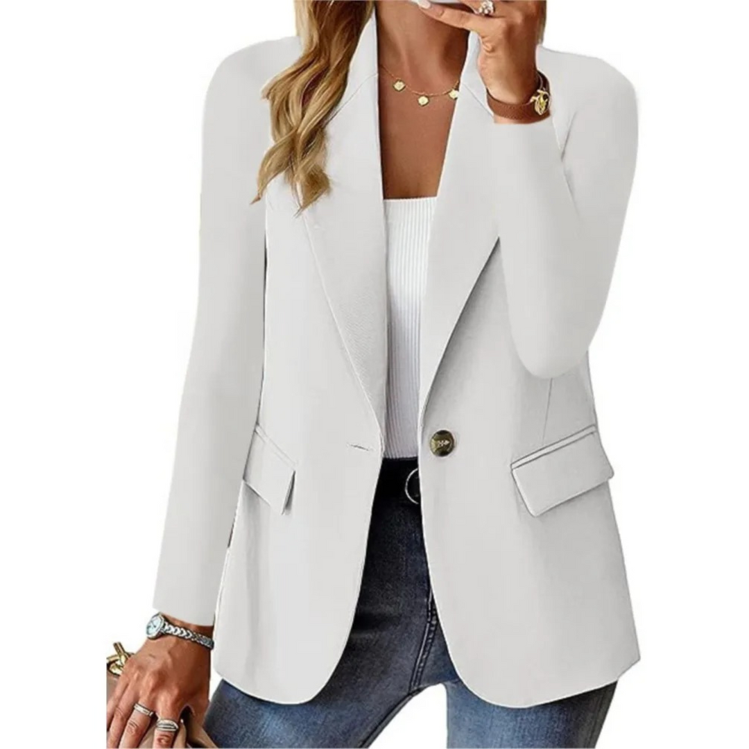 Women's chic long sleeve business blazer. Elegant outerwear perfect for office or formal events.