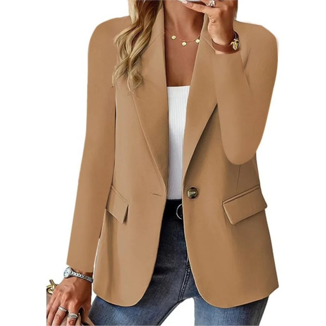 Elegant women's long sleeve blazer, offering a sophisticated look for business or casual outfits.