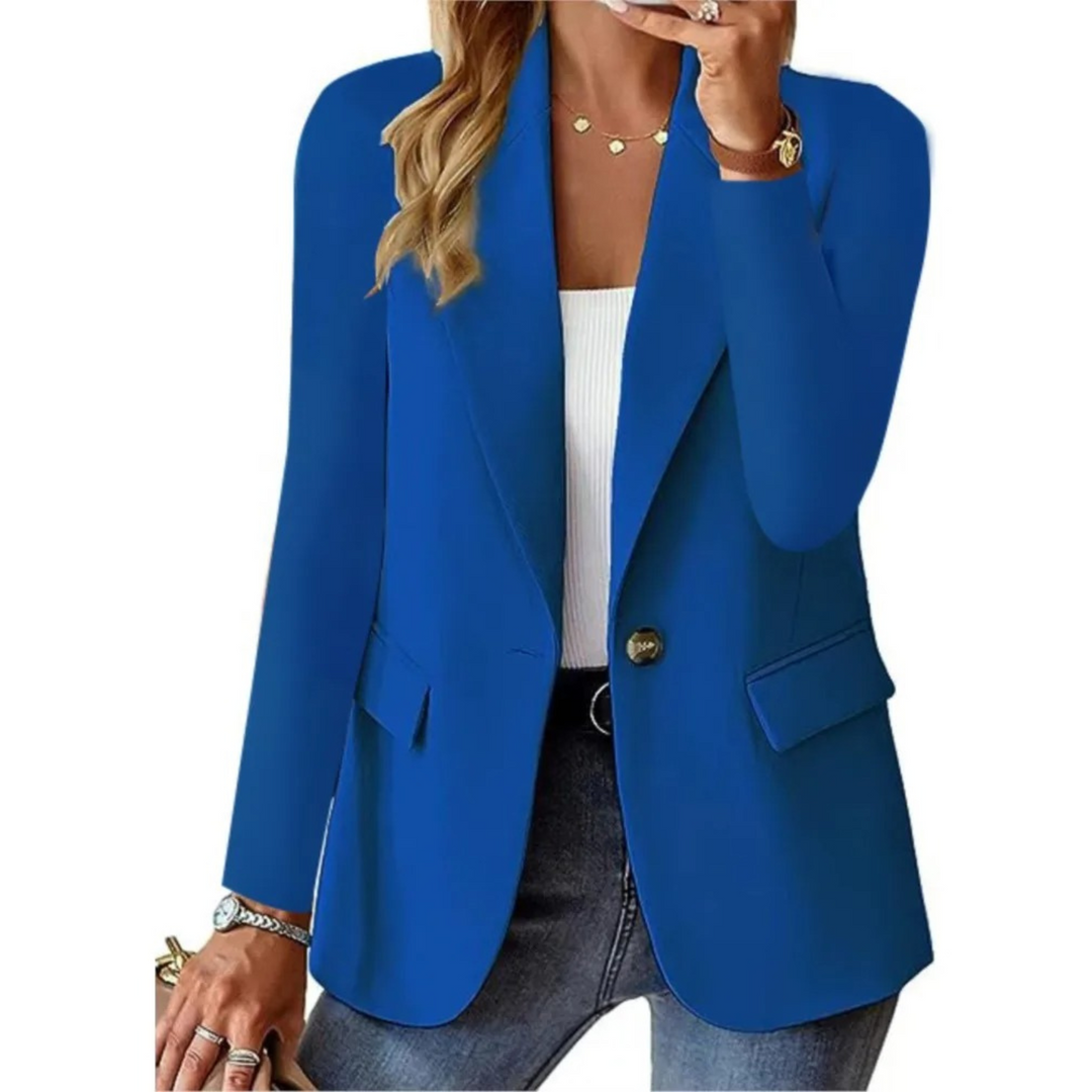 Chic women's long sleeve business blazer. A stylish and formal jacket, essential for professional ladies' outerwear.