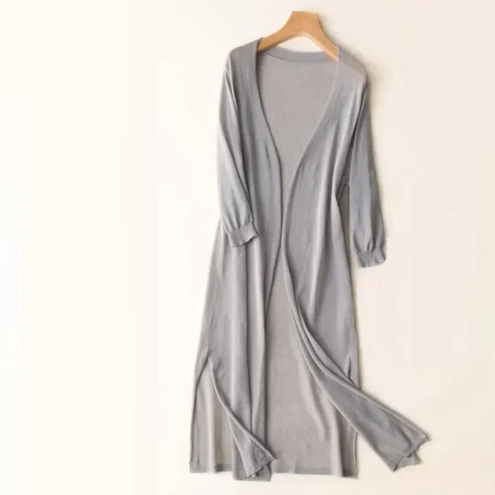 Open-front long-sleeve women's cardigan, a fashionable outerwear piece for layering.