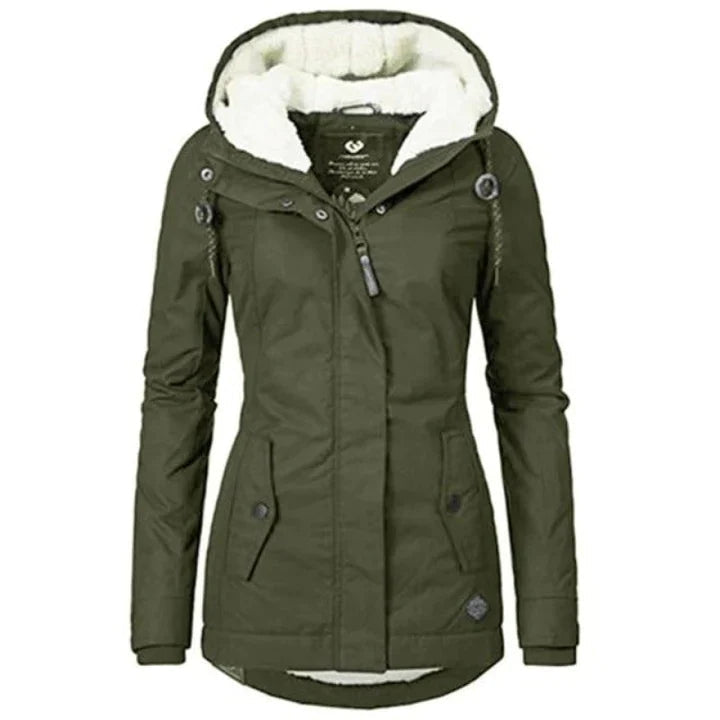 Women's chic long winter coat, elegant and warm fashion for cold weather style.