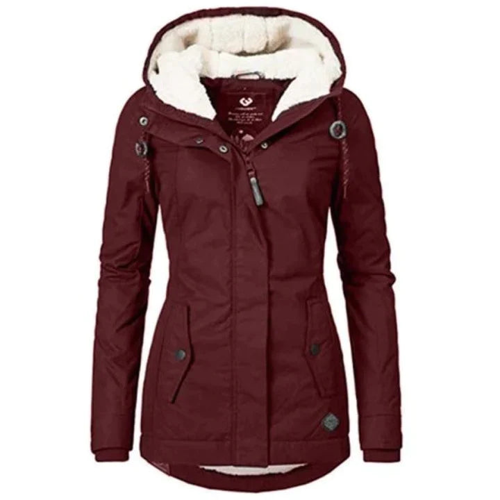 Trendy women's longline winter jacket, stylish outerwear for everyday cold weather.