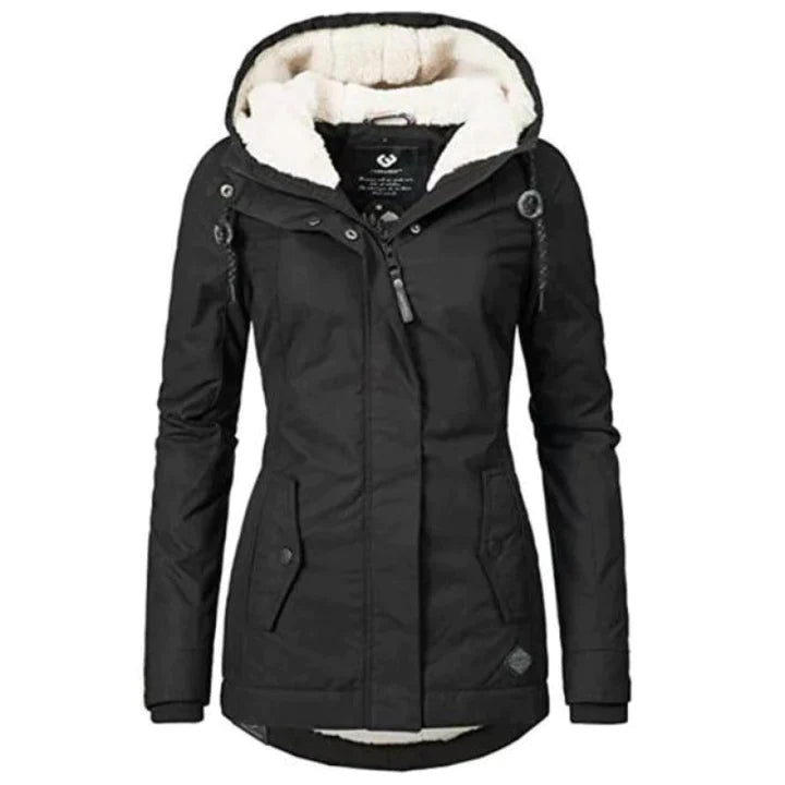 Fashionable women's long coat, perfect chic winter outerwear for staying warm.