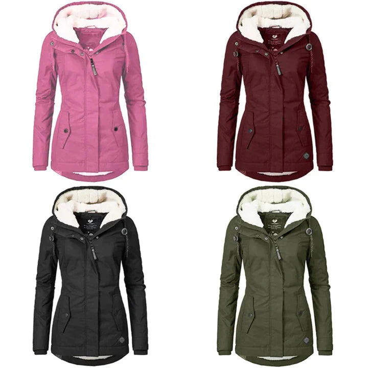 Trendy Evelina women's long winter coat, chic outerwear for elegant cold weather fashion.