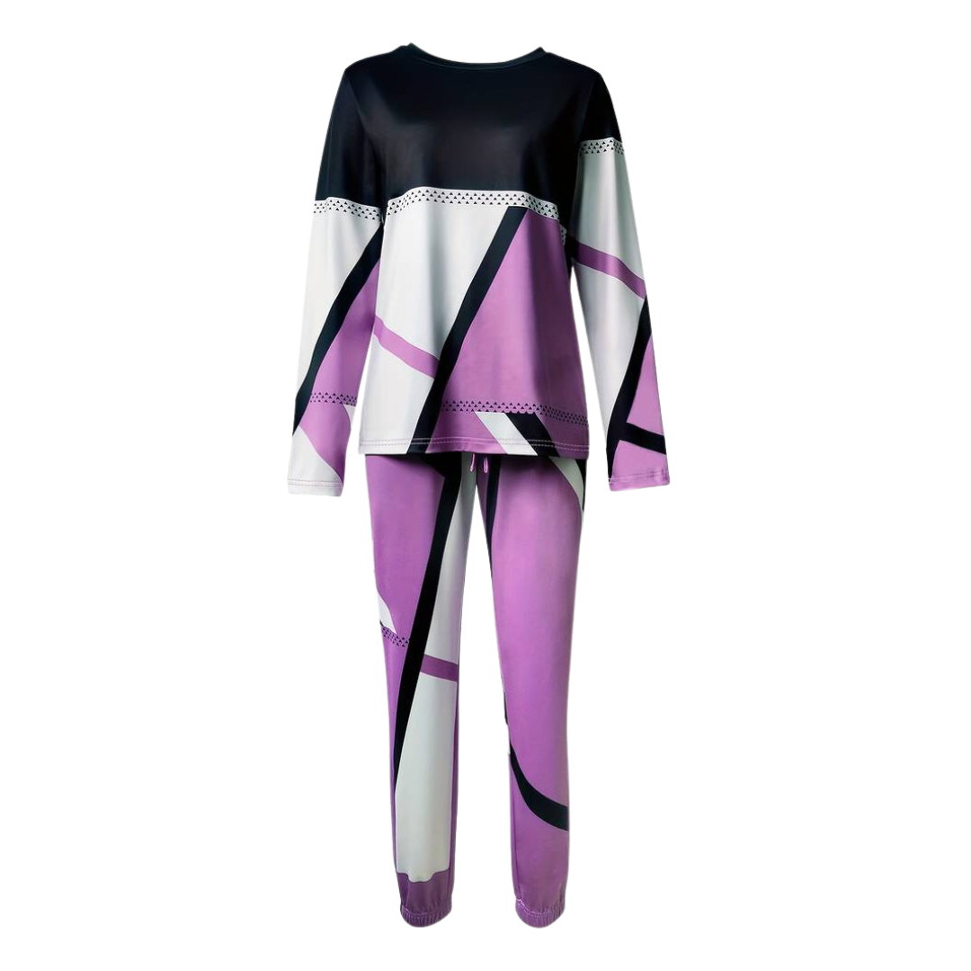 Women's fall fashion: O-neck top & long pants 2-piece set, offering chic and cozy wear.