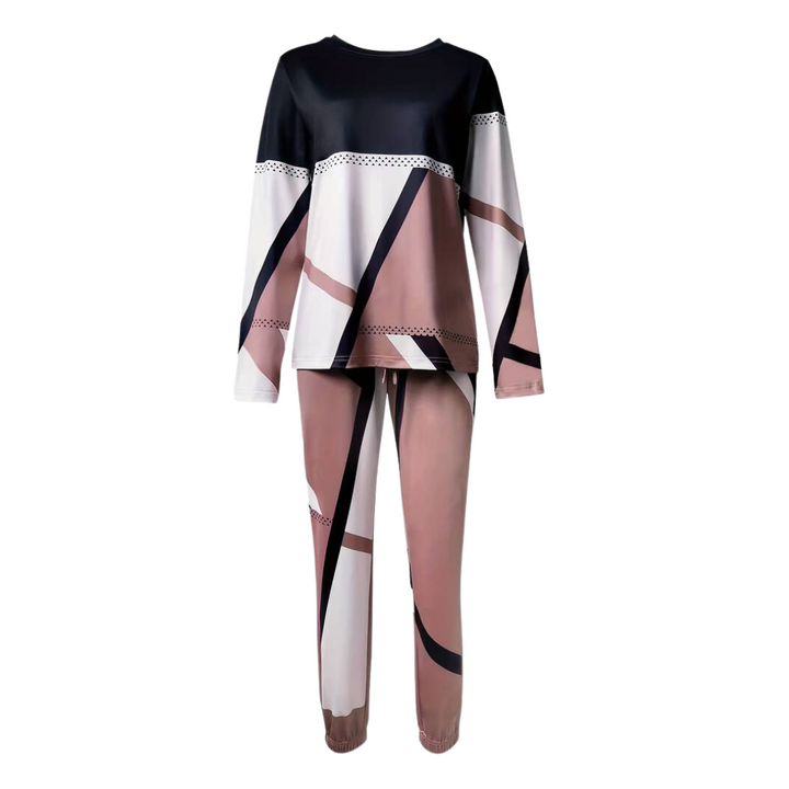 Complete women's casual outfit: O-neck top and long pants 2-piece set in trendy fall fashion.