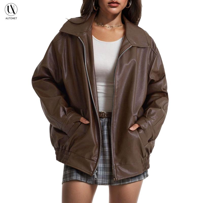 Stylish burgundy oversized zip jacket for women, perfect for edgy fall and spring fashion.