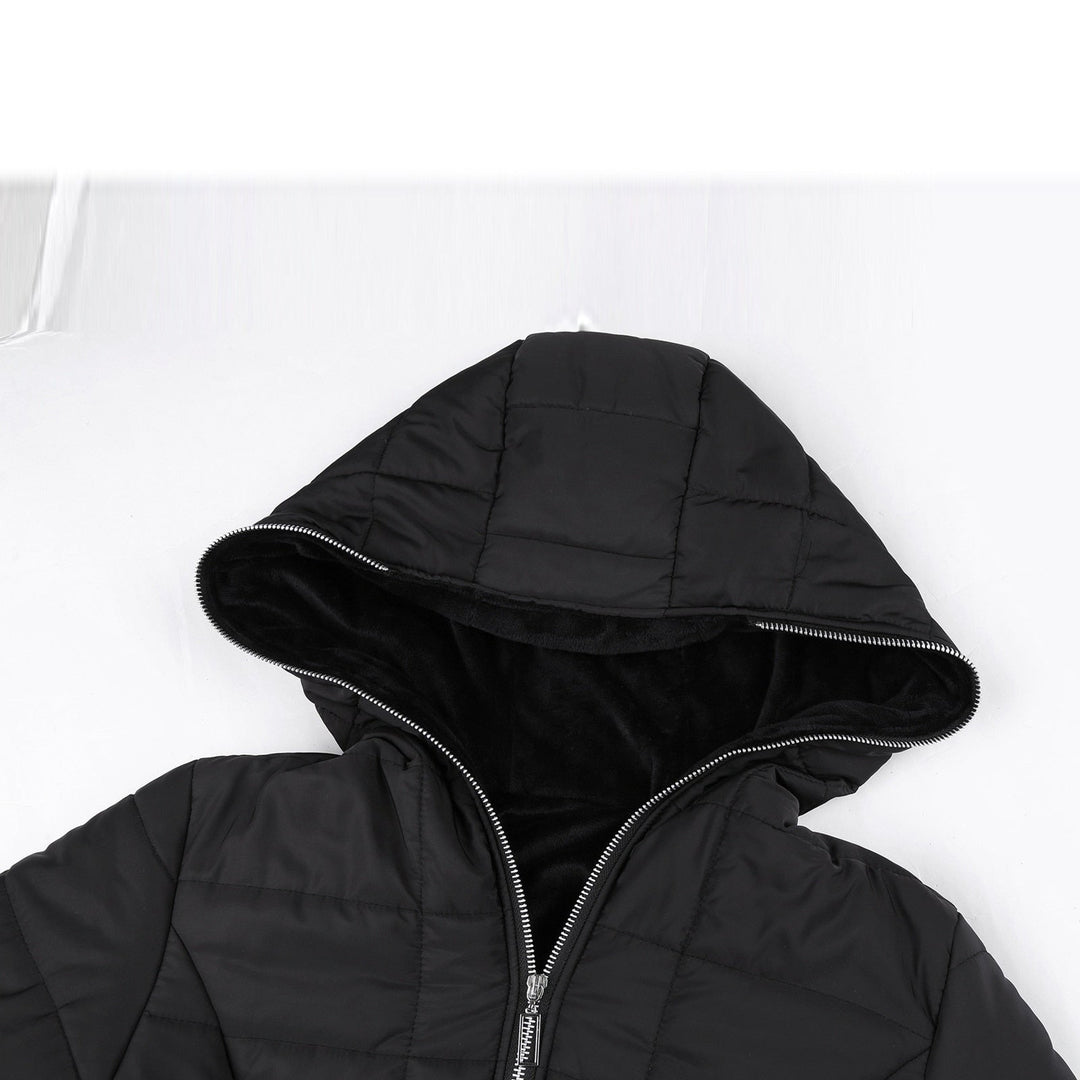 Elegant women's padded Mila coat. Long, warm winter jacket designed for chic ladies fashion and comfort.