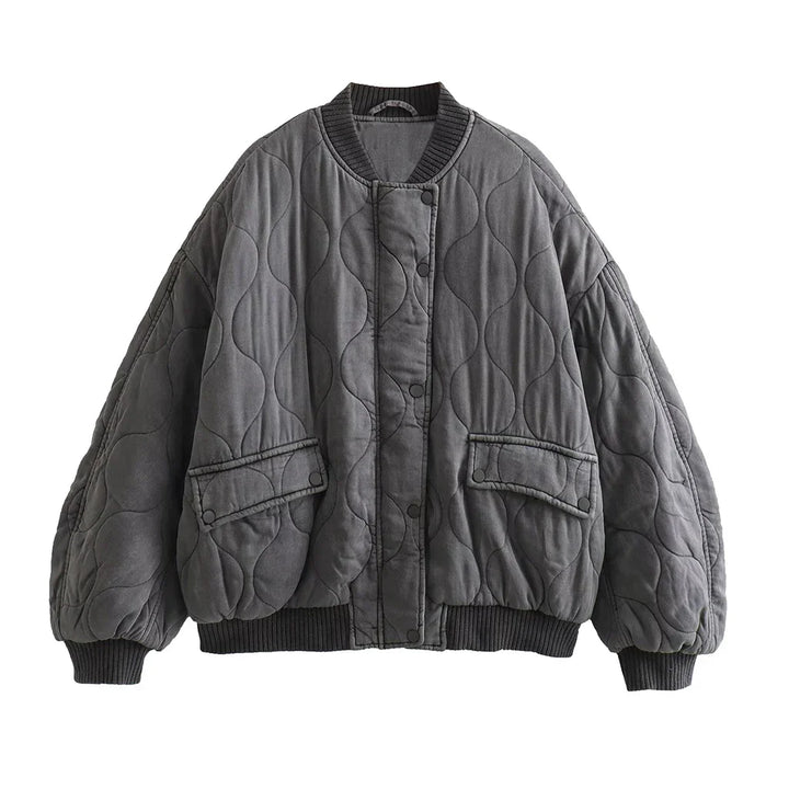 Women's chic quilted bomber jacket, perfect for everyday style & versatile outerwear.
