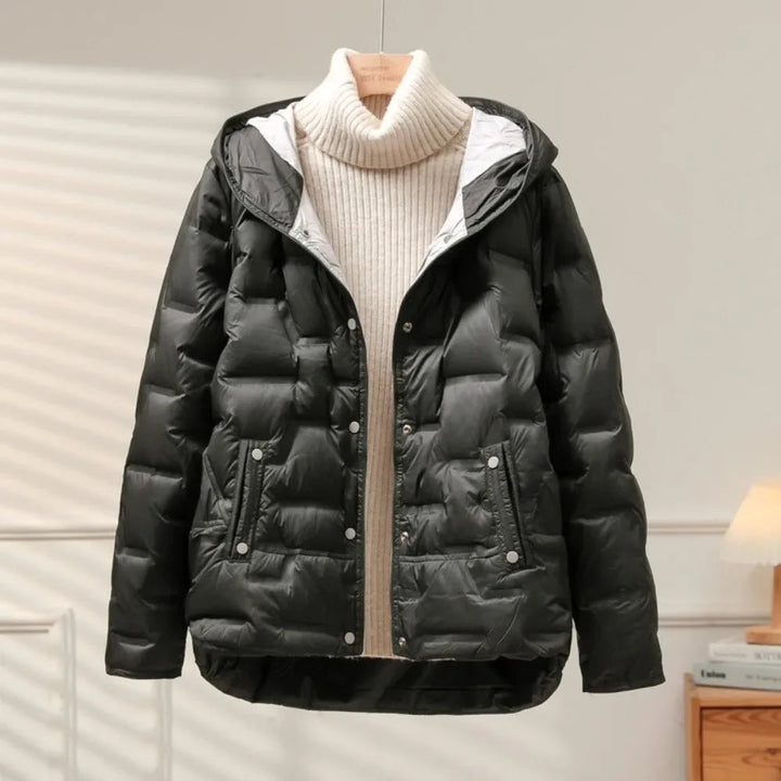 Versatile women's quilted puffer jacket, ideal for layering and casual chic winter outerwear.