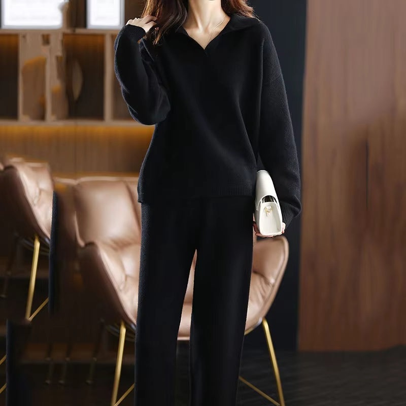 Women's slate two-piece lounge set. Relaxed fit, chic style for everyday elegance and ultimate comfort.