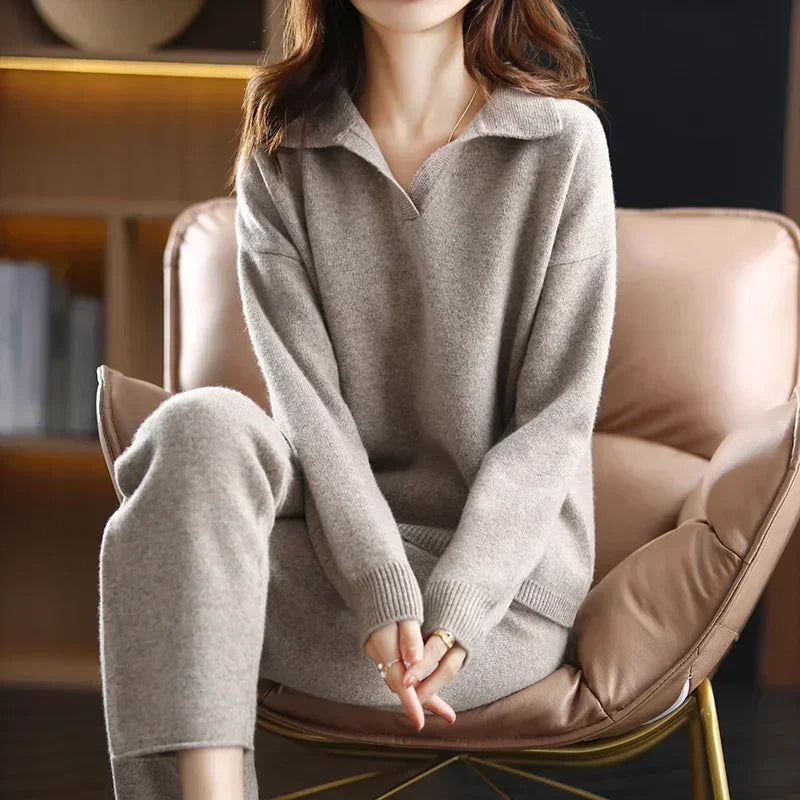 Comfortable women's relaxed fit two-piece lounge set in slate. Soft fabric for ultimate casual wear & style.