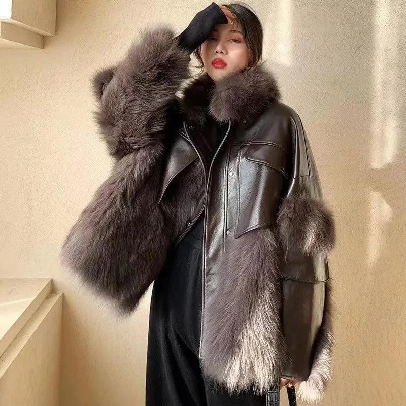Elegant women's retro plush jacket, a sophisticated long-sleeve classic coat for cold weather.