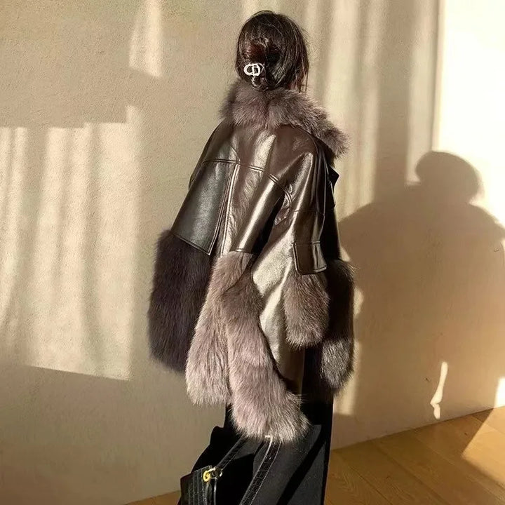 Warm women's plush coat with a retro fashion design, perfect for a chic and timeless winter look.