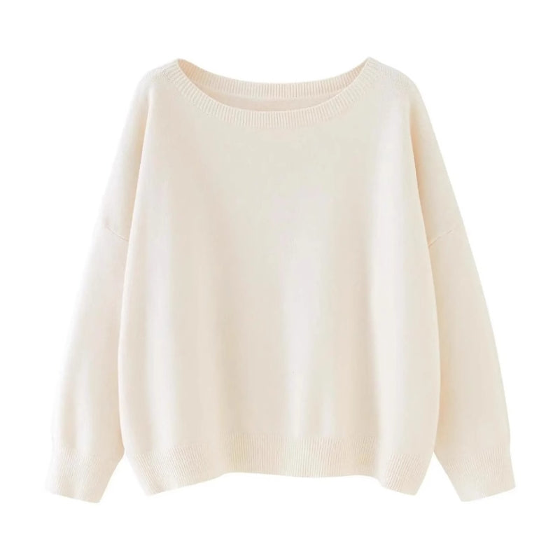 Women's chic scoop neck sweater, relaxed fit, cozy warmth for autumn & winter fashion. Stylish pullover.
