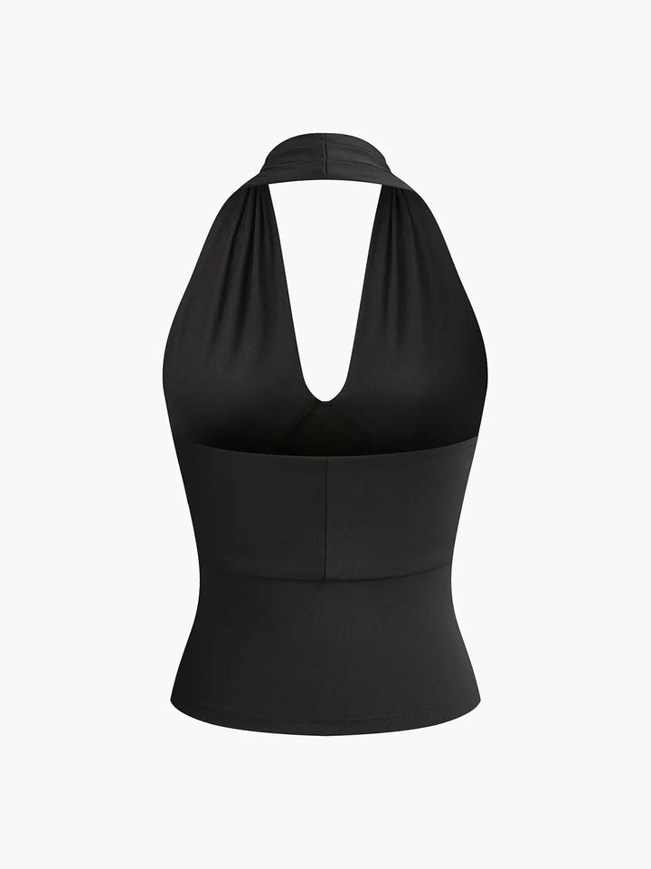 Summer fashion women's sleeveless halter top, elegant crossover V-neck, comfortable knit for daily wear.