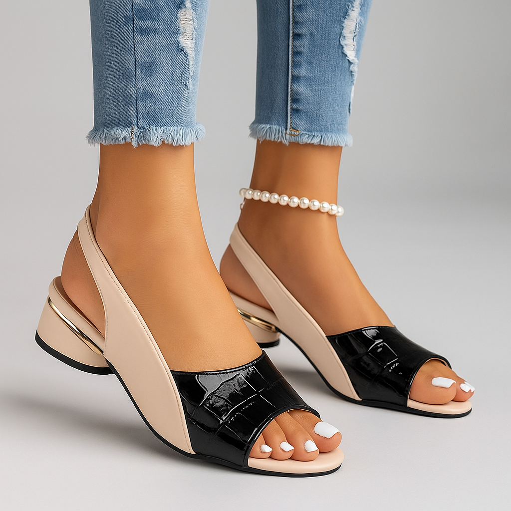 Stylish women's sandals with a comfortable block heel and secure slingback strap.