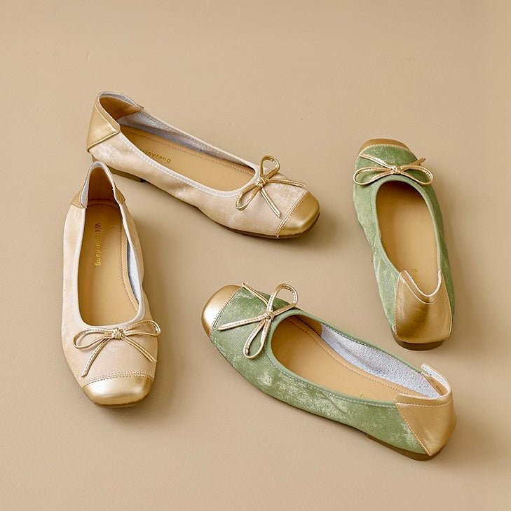 Comfortable women's square toe ballet flats with bow detail, ideal for casual and dress occasions.