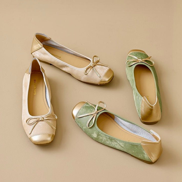 Comfortable women's square toe ballet flats with bow detail, ideal for casual and dress occasions.