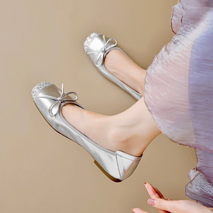 Chic women's square toe ballet flats, a stylish choice with a pretty bow for sophisticated comfort.