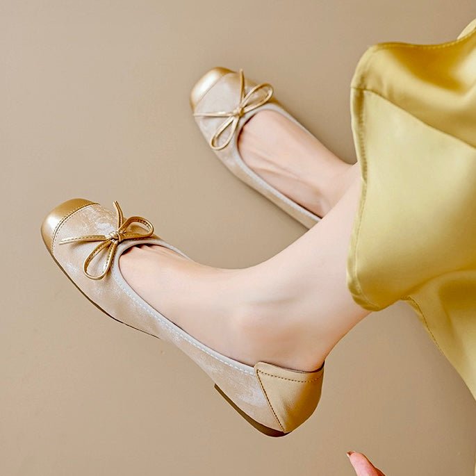 Modern square toe women's ballet flats with a cute bow, offering a blend of style and ease.