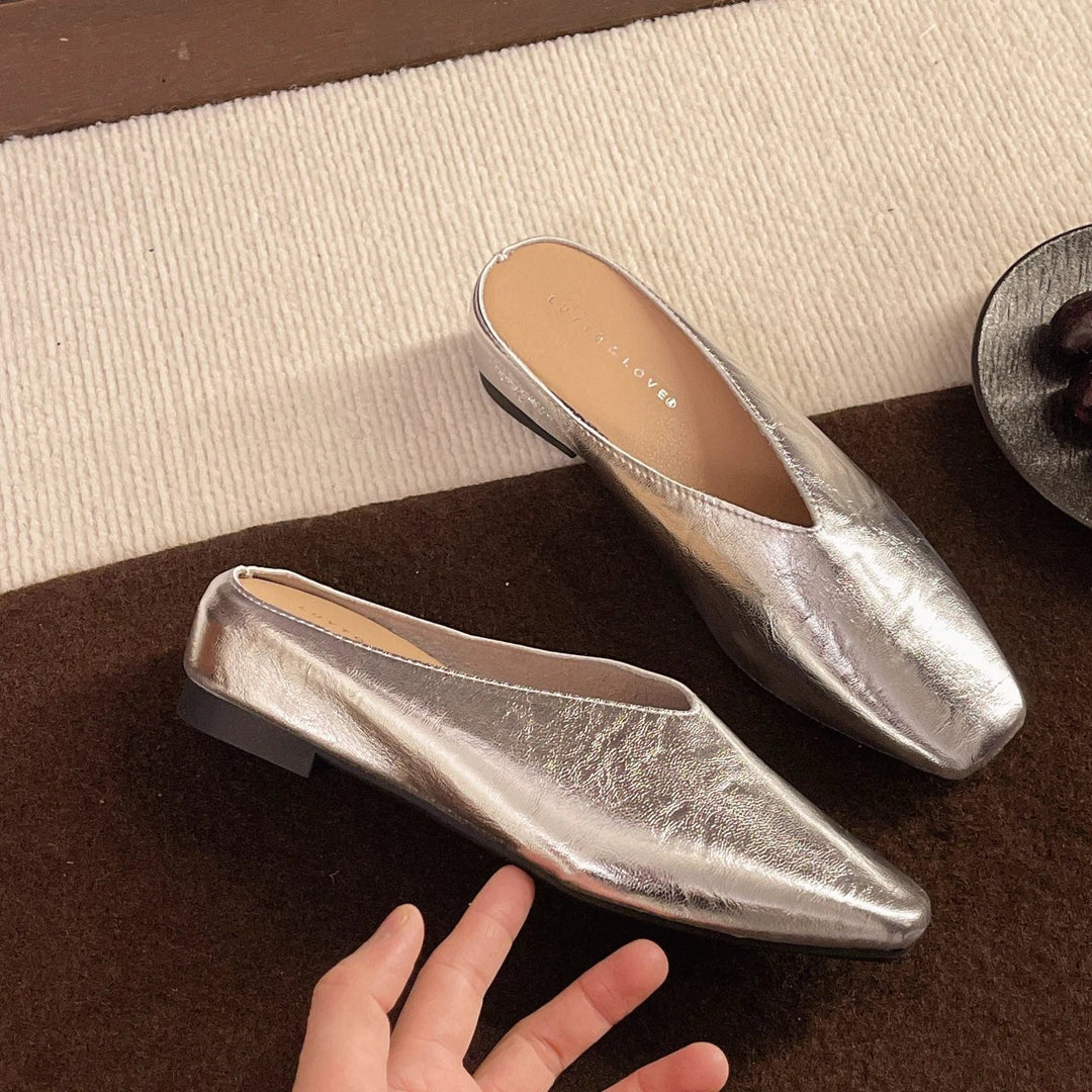Modern women's square toe slip-on flats, combining casual comfort with style.