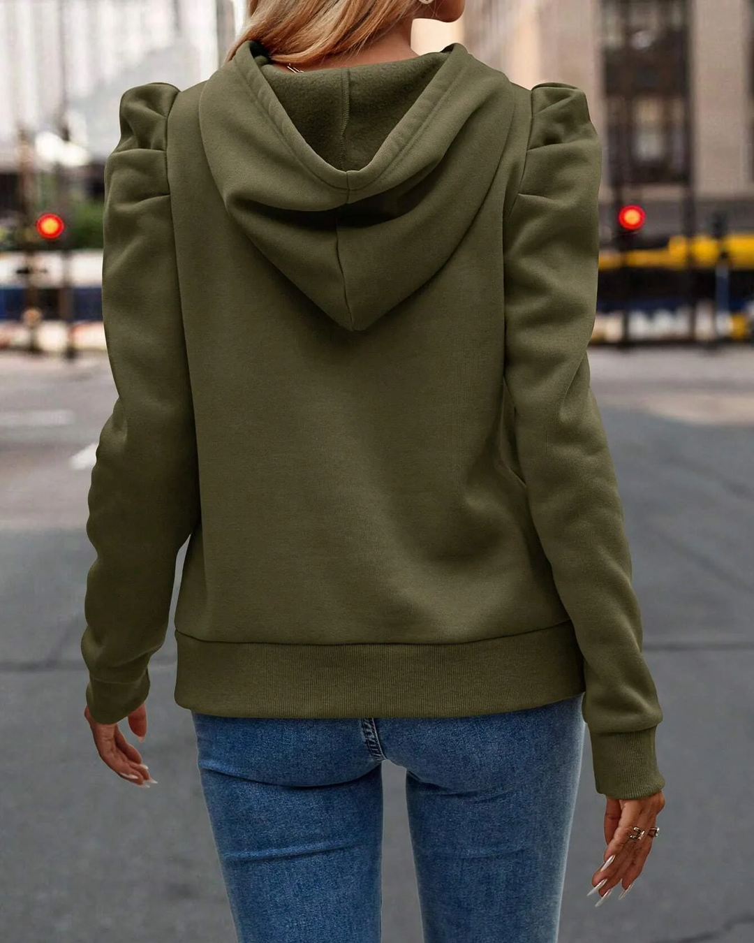 Cozy women's stacked sleeve hoodie, perfect for chic casual wear and a comfortable layered look.