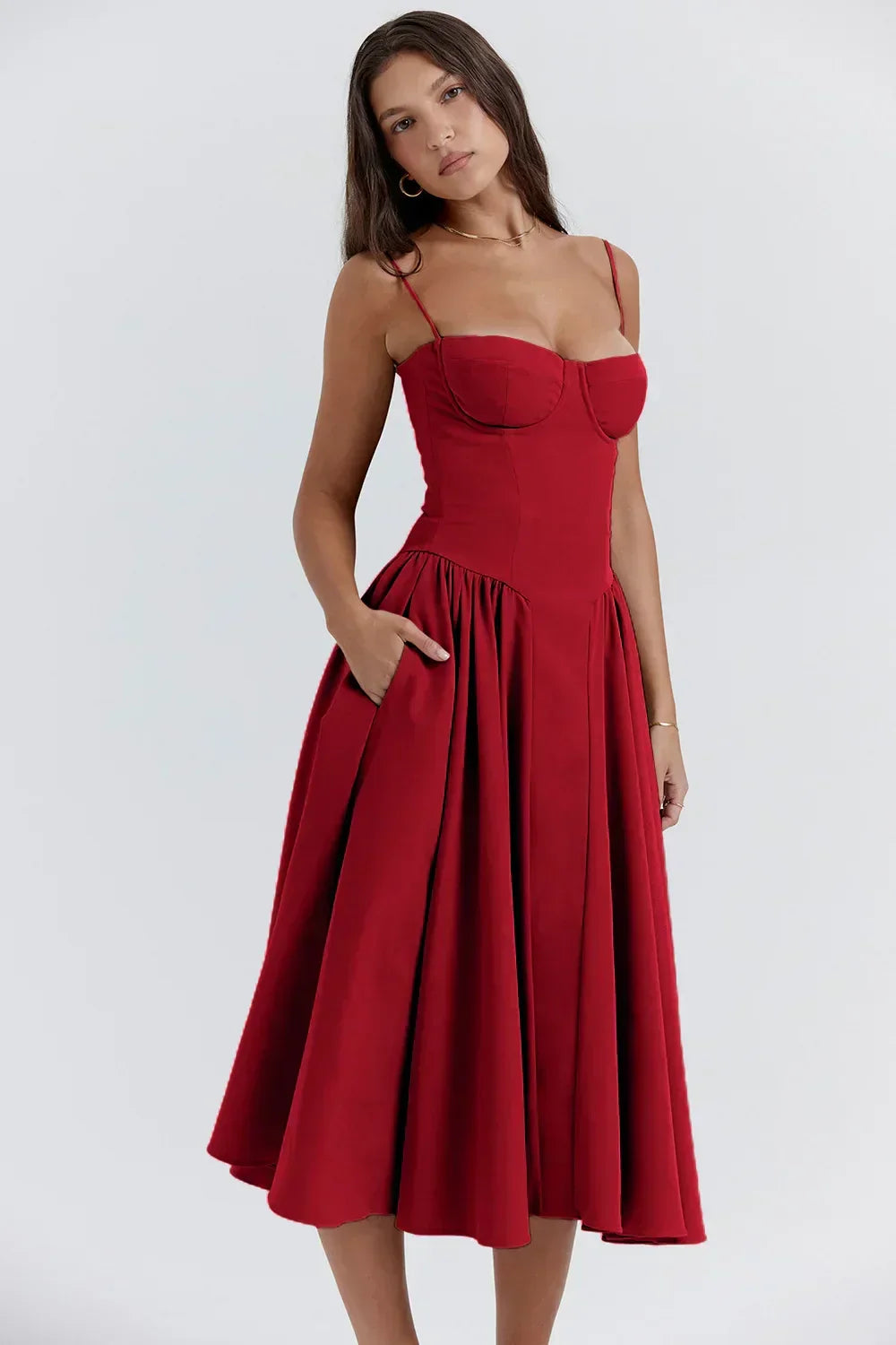 Mira women's summer dress: corset waist, adjustable spaghetti straps, elegant & versatile.