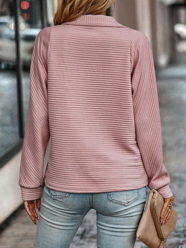 Fashion women's V-neck sweater, long sleeve with zip detail, elegant & comfortable fall wear.