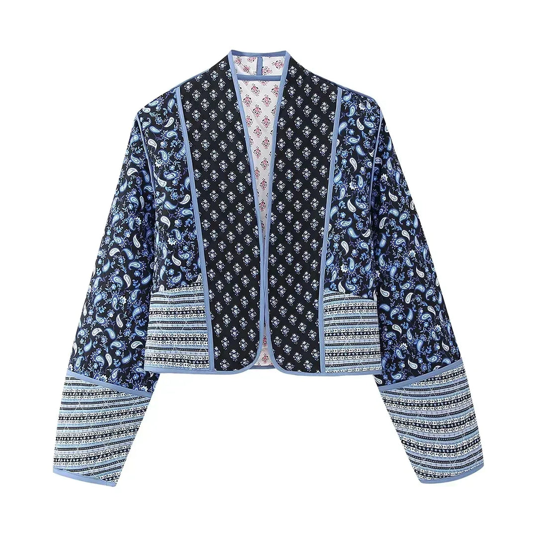 Women's elegant floral patchwork jacket. Vintage style outerwear, a chic blazer perfect for a unique fashion statement.