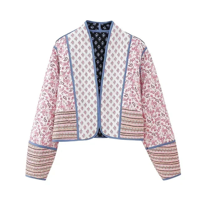 Stylish women's jacket with unique floral patchwork. Vintage-inspired design, a chic blazer and elegant outerwear.