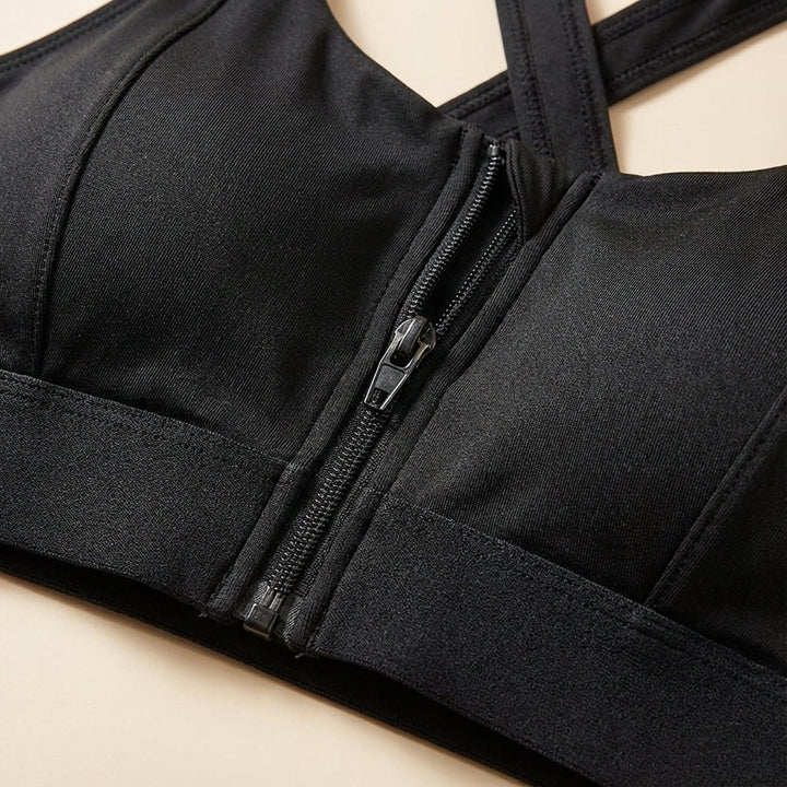 Damen Sport BH Chloe with convenient front zip closure and customizable fit, perfect for gym