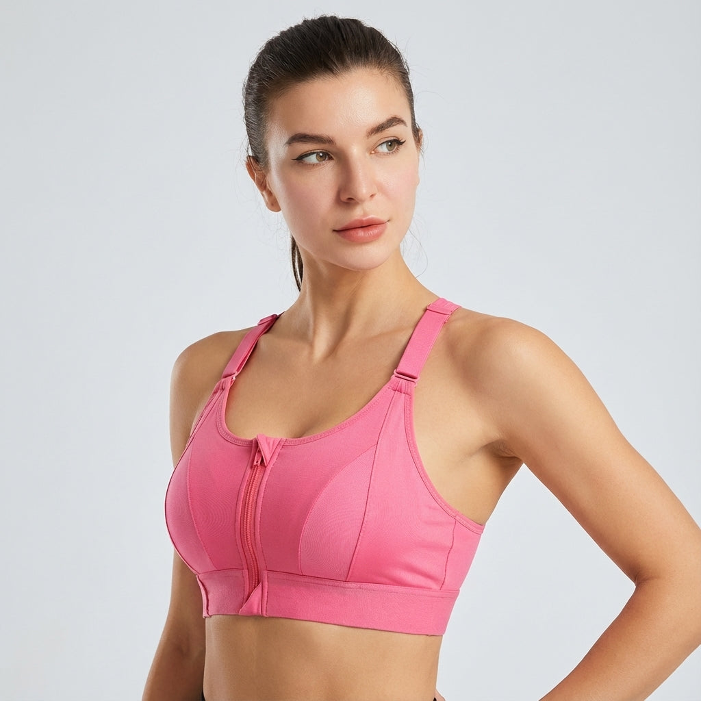 Chloe front zip sports bra for women, designed for comfort and support during activewear