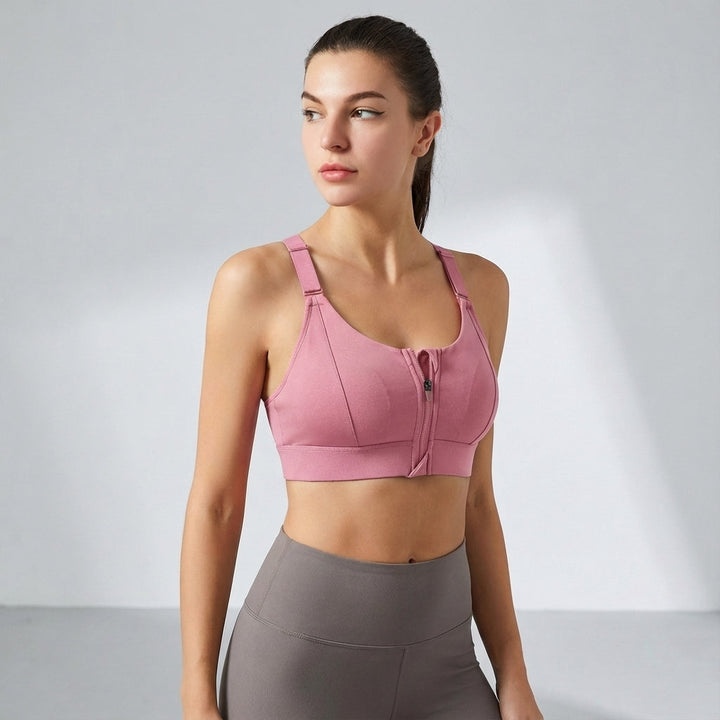 High-support women's front zip sports bra, Chloe model, for running and intense workouts