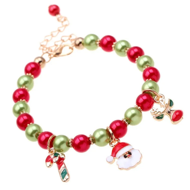 Women's Christmas Santa Bead Bracelet with red, white, & green beads and a detailed Santa charm.
