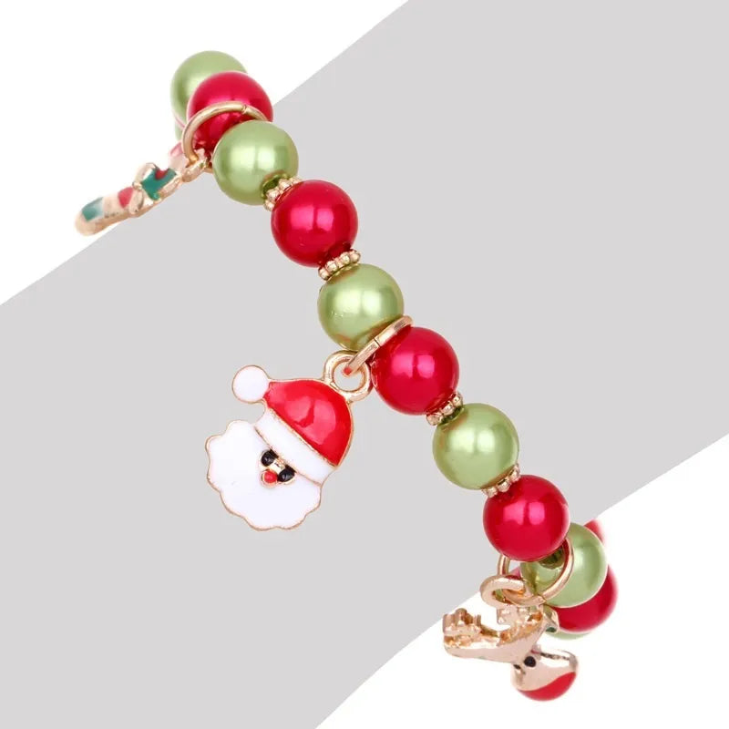 Festive holiday charm bracelet for women, featuring a joyful Santa Claus bead & colorful Christmas beads.