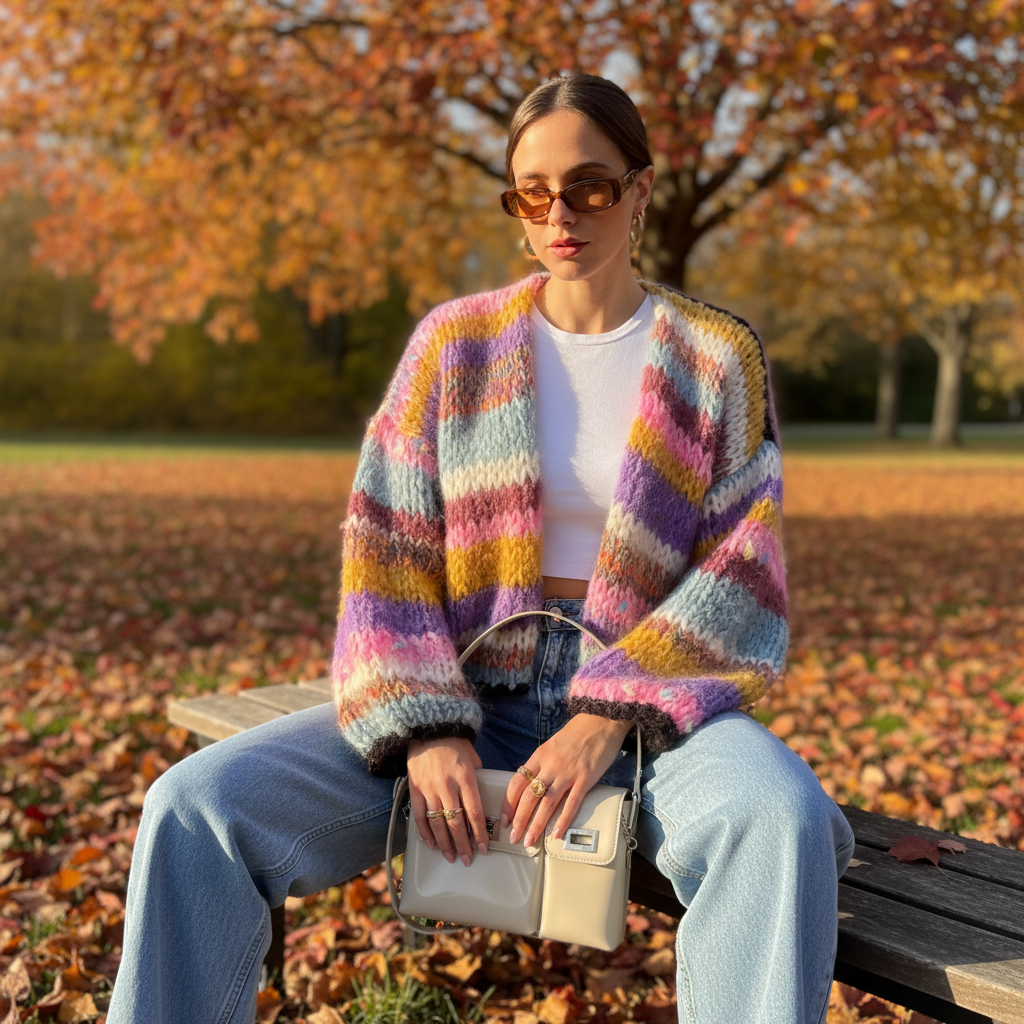 Women's chunky knit Lotta cardigan in open front style, perfect for winter layering and cozy casual wear