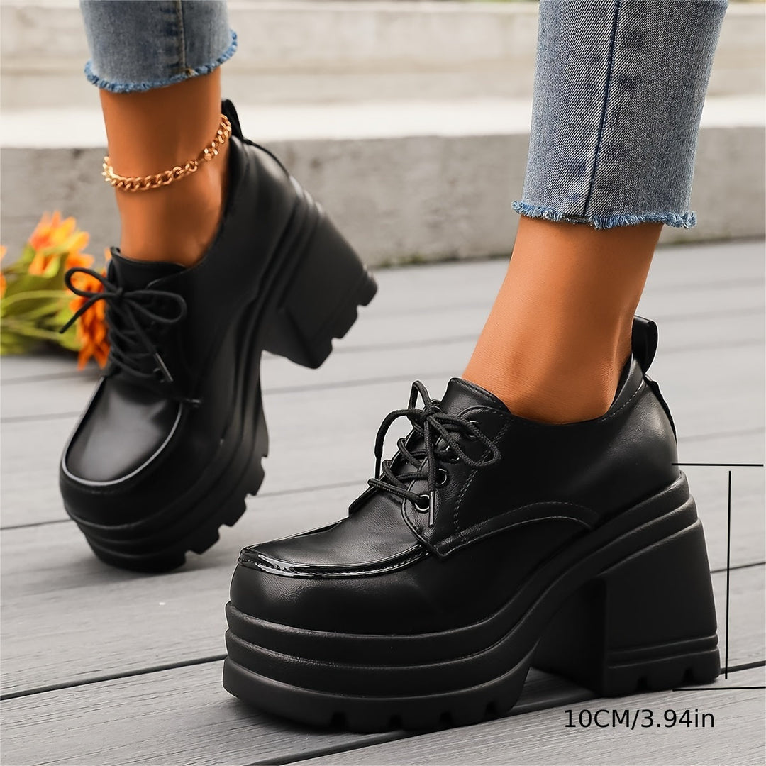 Comfortable and stylish women's chunky platform lace-up oxfords, great for a retro-inspired or modern look.