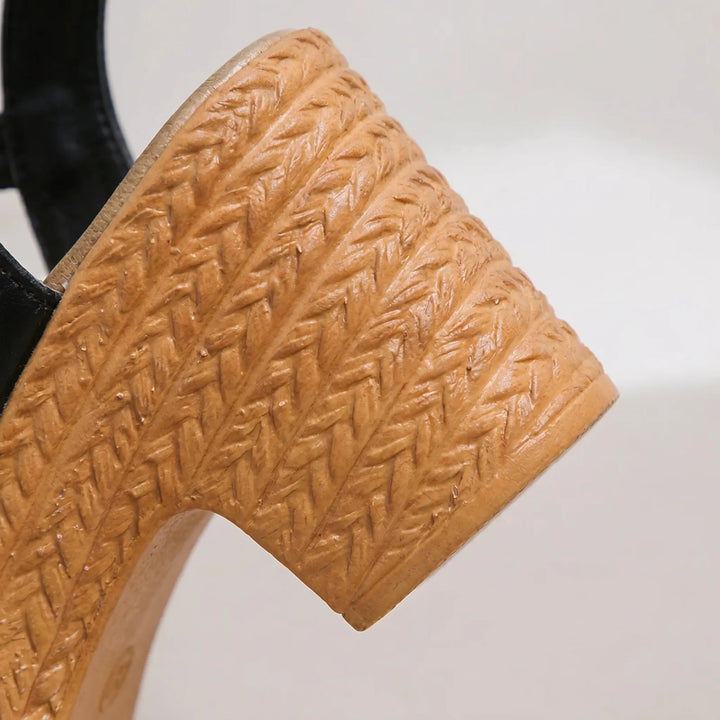 Stylish women's chunky platform sandals with an adjustable ankle strap and open toe, perfect for vacation footwear.