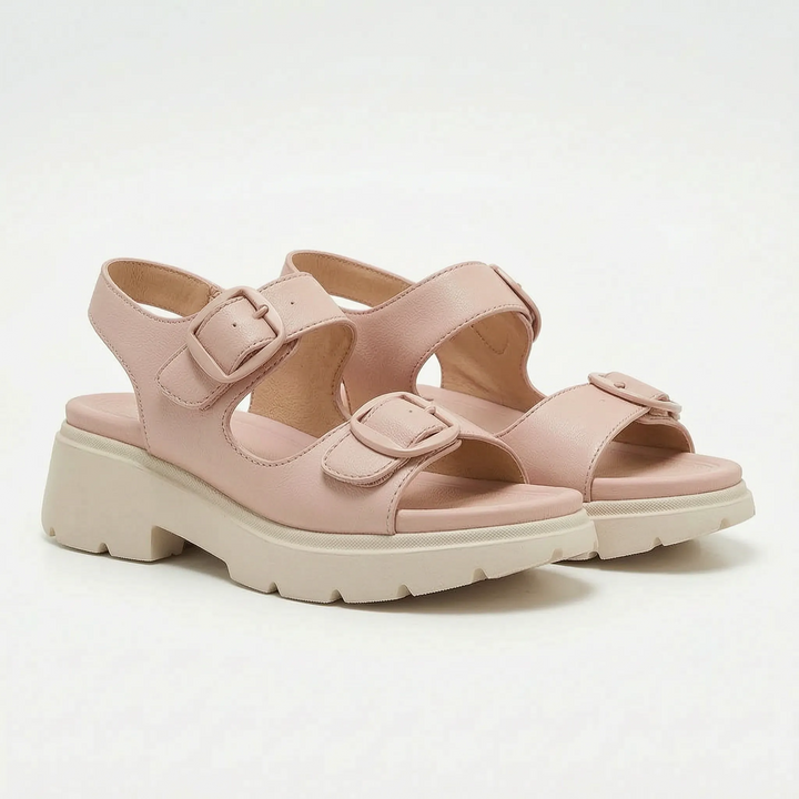 Stylish women's chunky platform sandals, open-toe design with a secure buckle strap for summer fashion.