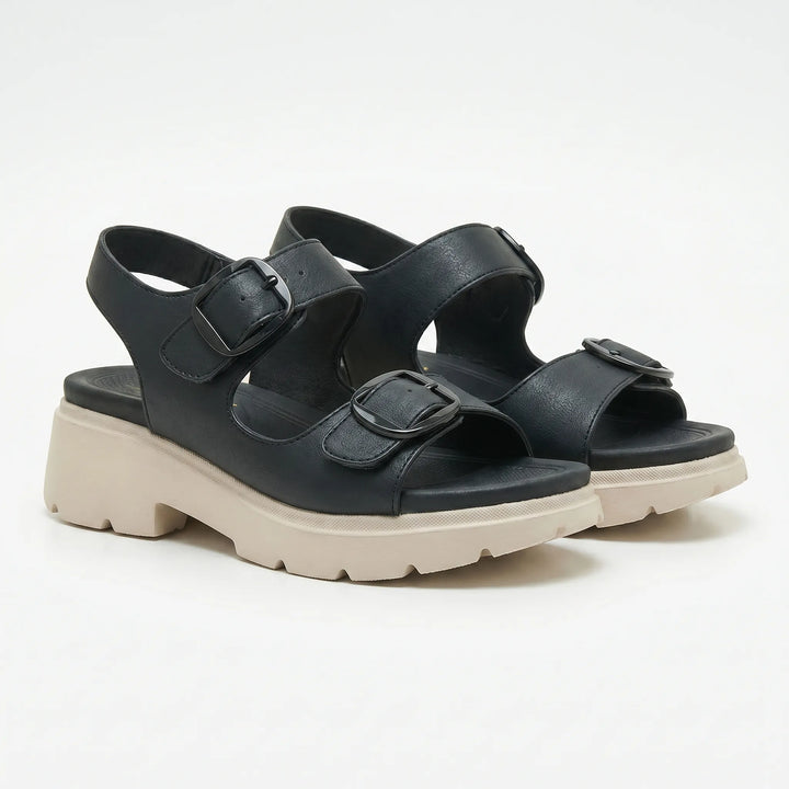 Women's comfortable chunky platform sandals. Stylish open-toe design with secure buckle straps for summer.