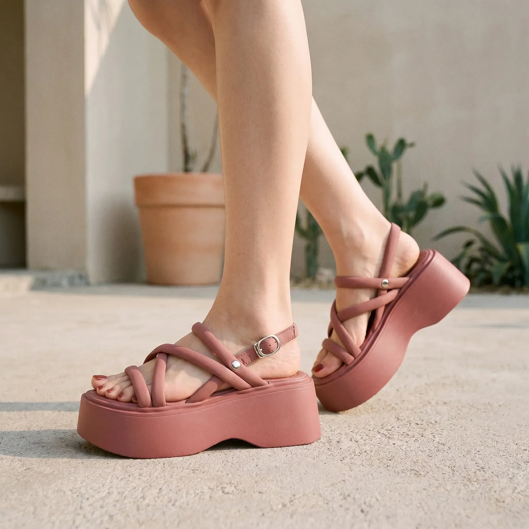Women's chunky platform wedge sandals with an ankle strap, perfect for summer style and comfort.