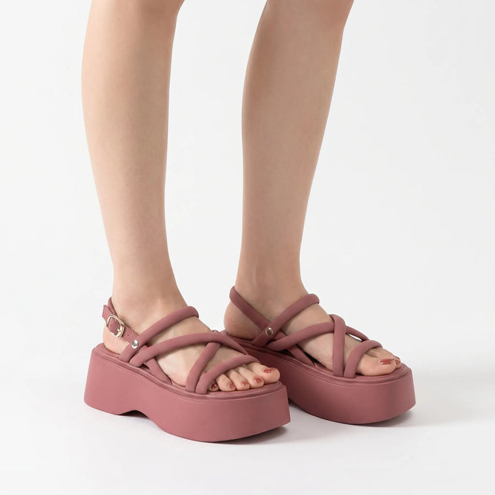 Fashionable gladiator-style women's chunky platform wedge sandals, offering comfortable and stylish summer wear.