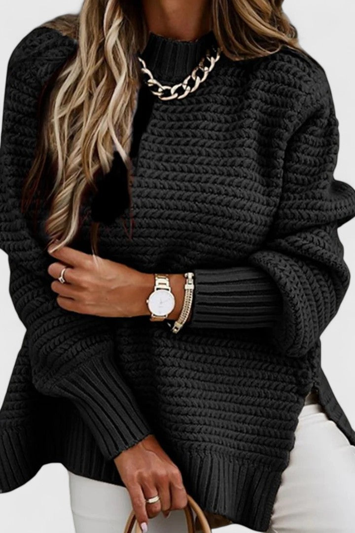 Warm women's mock neck chunky knit sweater, a comfortable and stylish essential for fall and winter fashion.