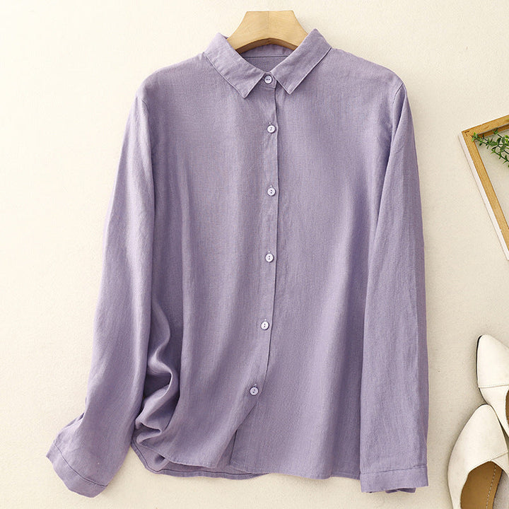 Women's Clara long sleeve button-down shirt, relaxed fit, perfect for casual or elegant spring/summer style.