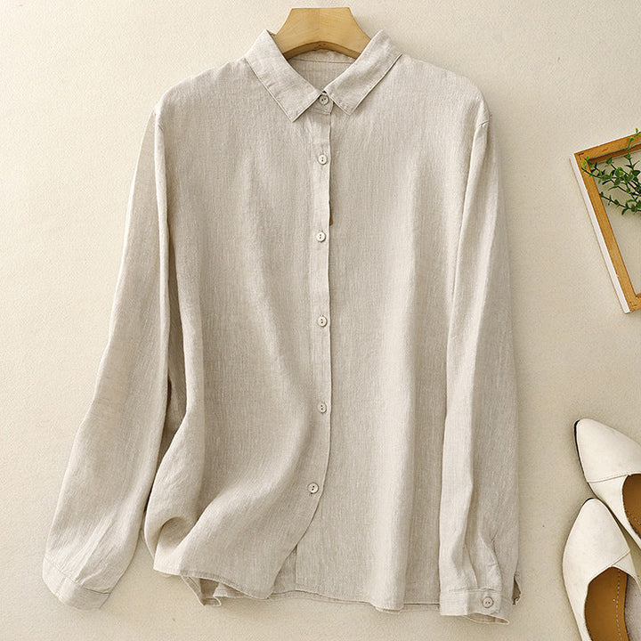 Lightweight women's Clara long sleeve button-down shirt. Relaxed everyday blouse for comfortable spring/summer wear.
