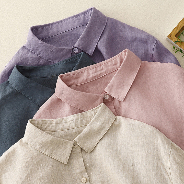 Relaxed fit women's Clara long sleeve button-down shirt. Chic, versatile everyday blouse for spring & summer style.