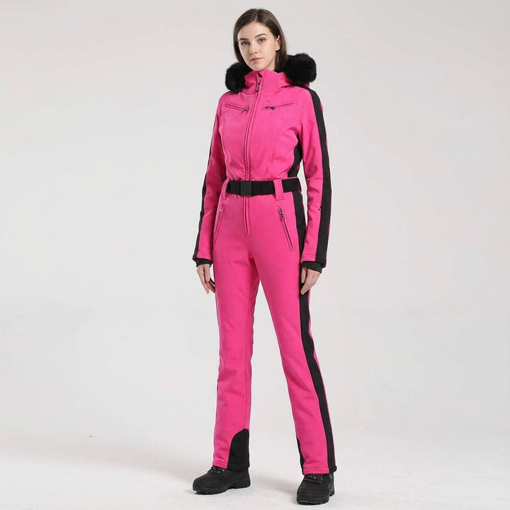 Women's Clarissa hooded winter jumpsuit, designed for warmth & protection on the slopes.
