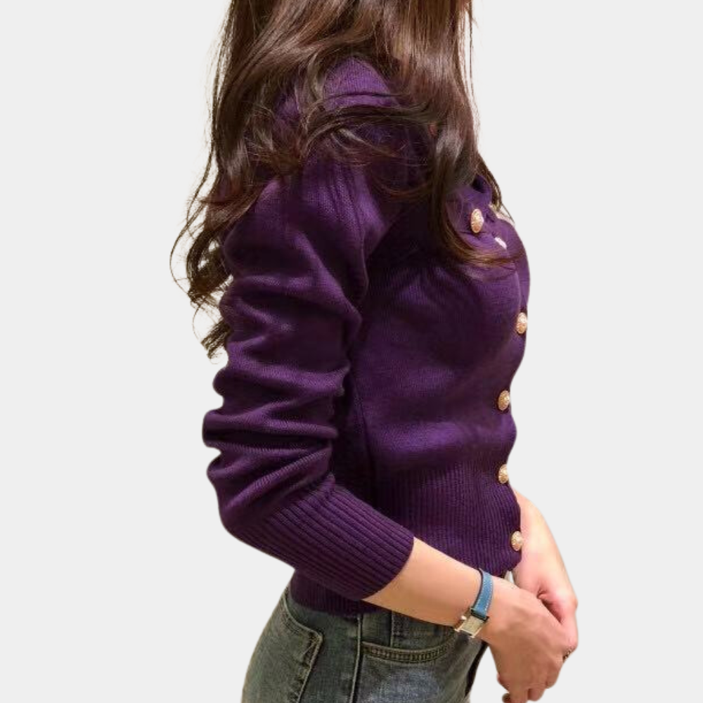 Stylish women's classic knit cardigan with button closure. Versatile fashion piece for casual or layered outfits.