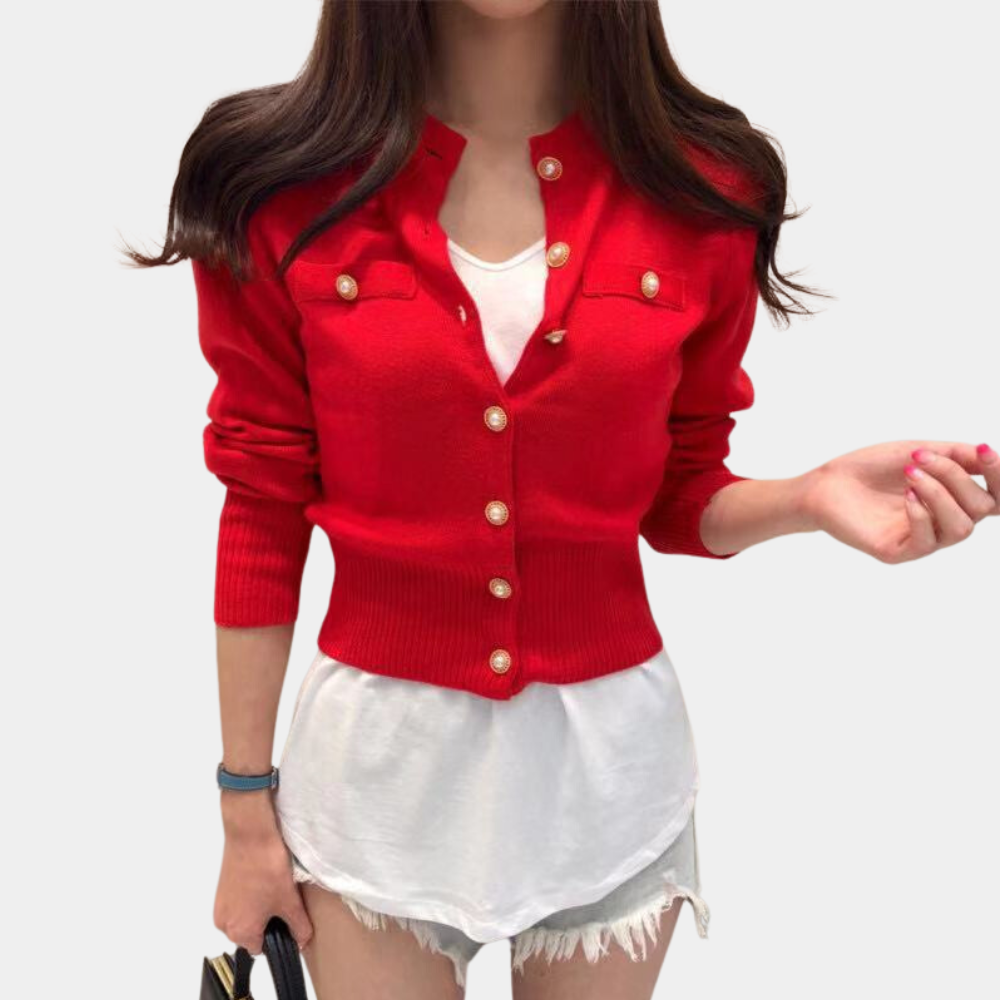 Versatile women's classic knit cardigan. Button-front design, perfect for cozy layering and stylish casual wear.